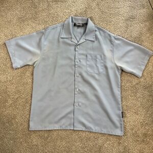 Vintage Dragonfly Clothing Shirt‎ Mens Large Blue Solid Button Up Short Sleeve